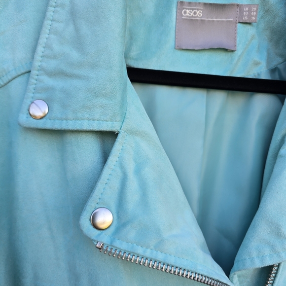 ASOS DESIGN Ultimate Faux Suede Cropped Moto Biker Jacket in Mint Green Size 16 - Picture 10 of 15
